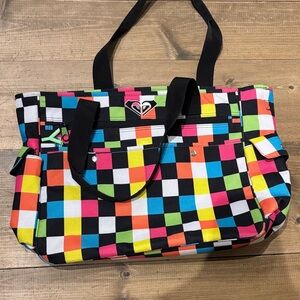 Roxy Multicolor Pixel Check Tote Bag - Black, Pink, Blue, Yellow, Orange, Green